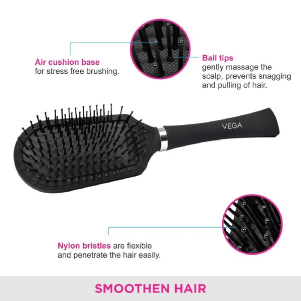 Vega Cushioned Hair Brush E5-CB | Black - Image 6