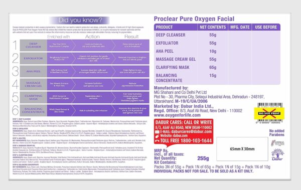 Oxylife Anti- Pigmentation System Proclear Pure Oxygen Facial Kit | 255g - Image 3