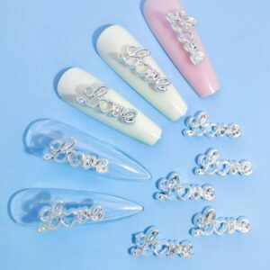 Korean Silver Love Nail Accessory | 2pc