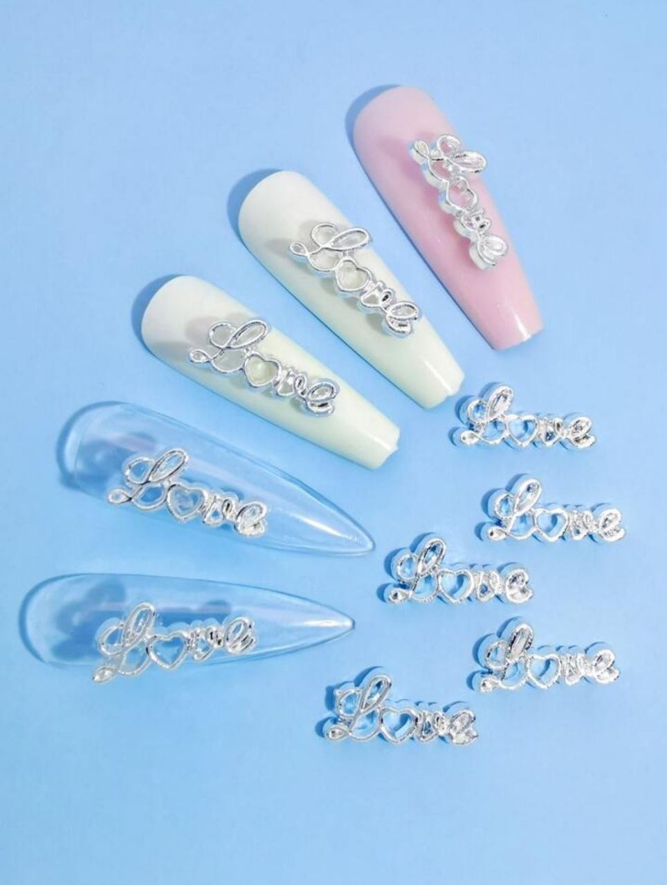 Korean Silver Love Nail Accessory | 2pc