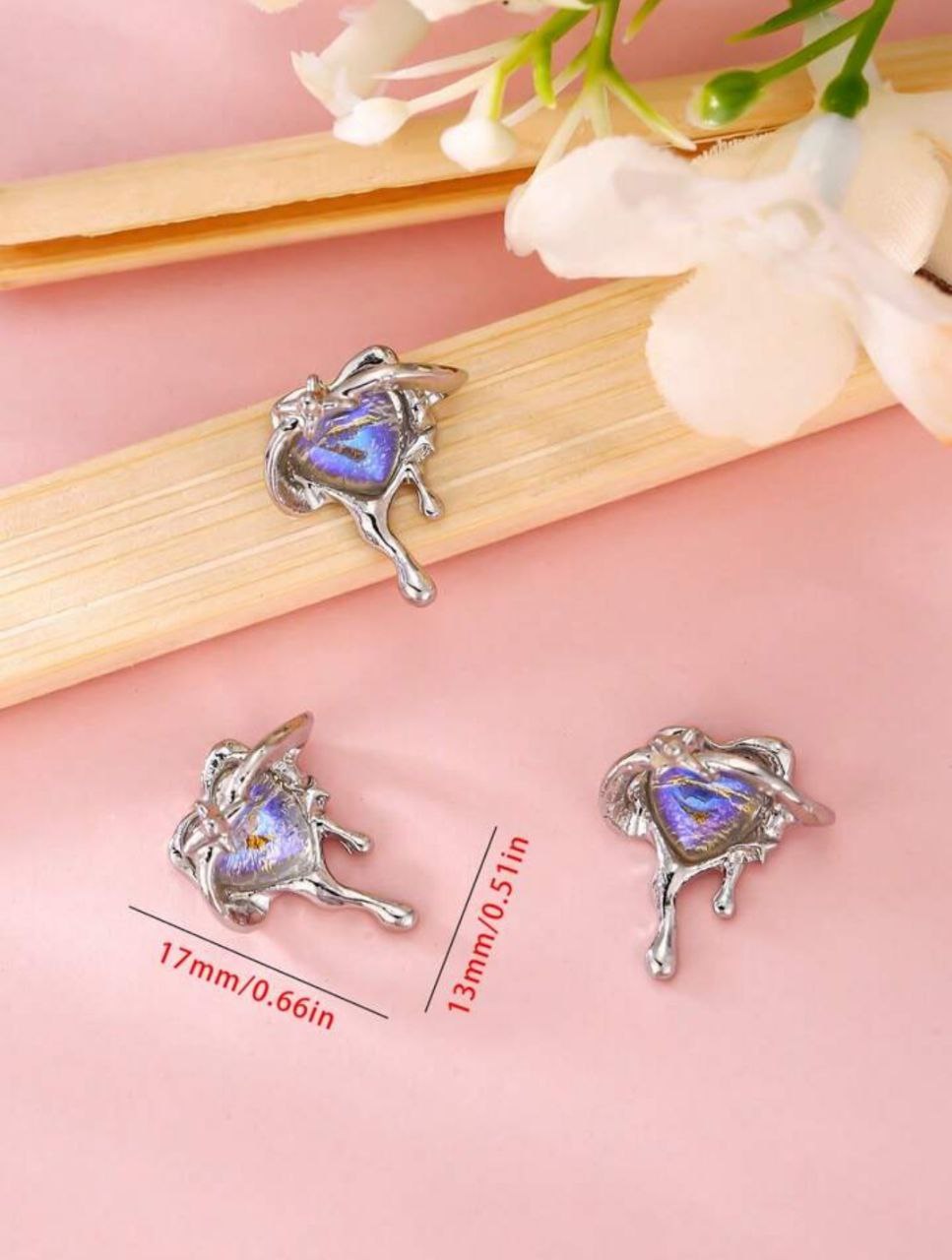 Korean White Heart Nail Accessory  | 2pc