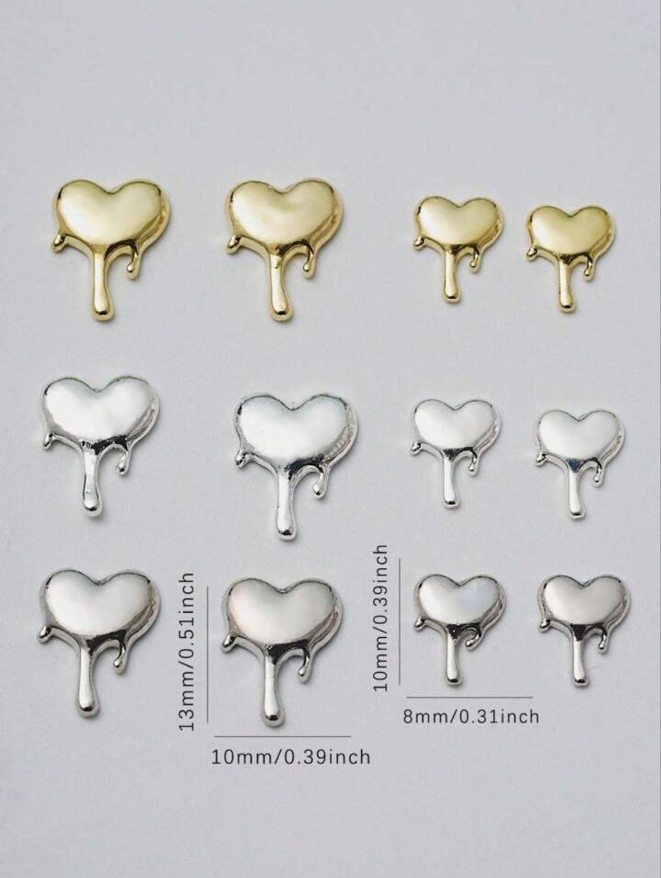 Korean Golden Silver Heart Nail Accessory | 2pc