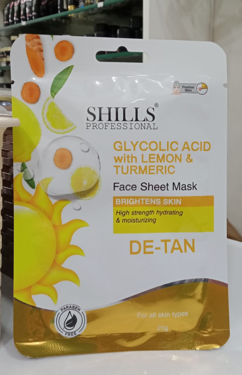 Shills Professional Glycolic Acid With Lemon & Turmeric De Tan Face Sheet Mask | 25g