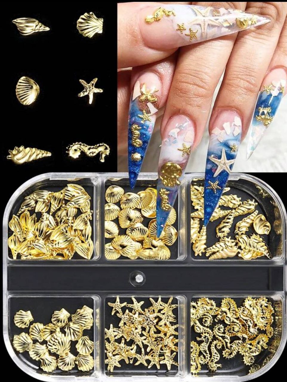 6 Grid 3D Ocean Theme Nail Accessory