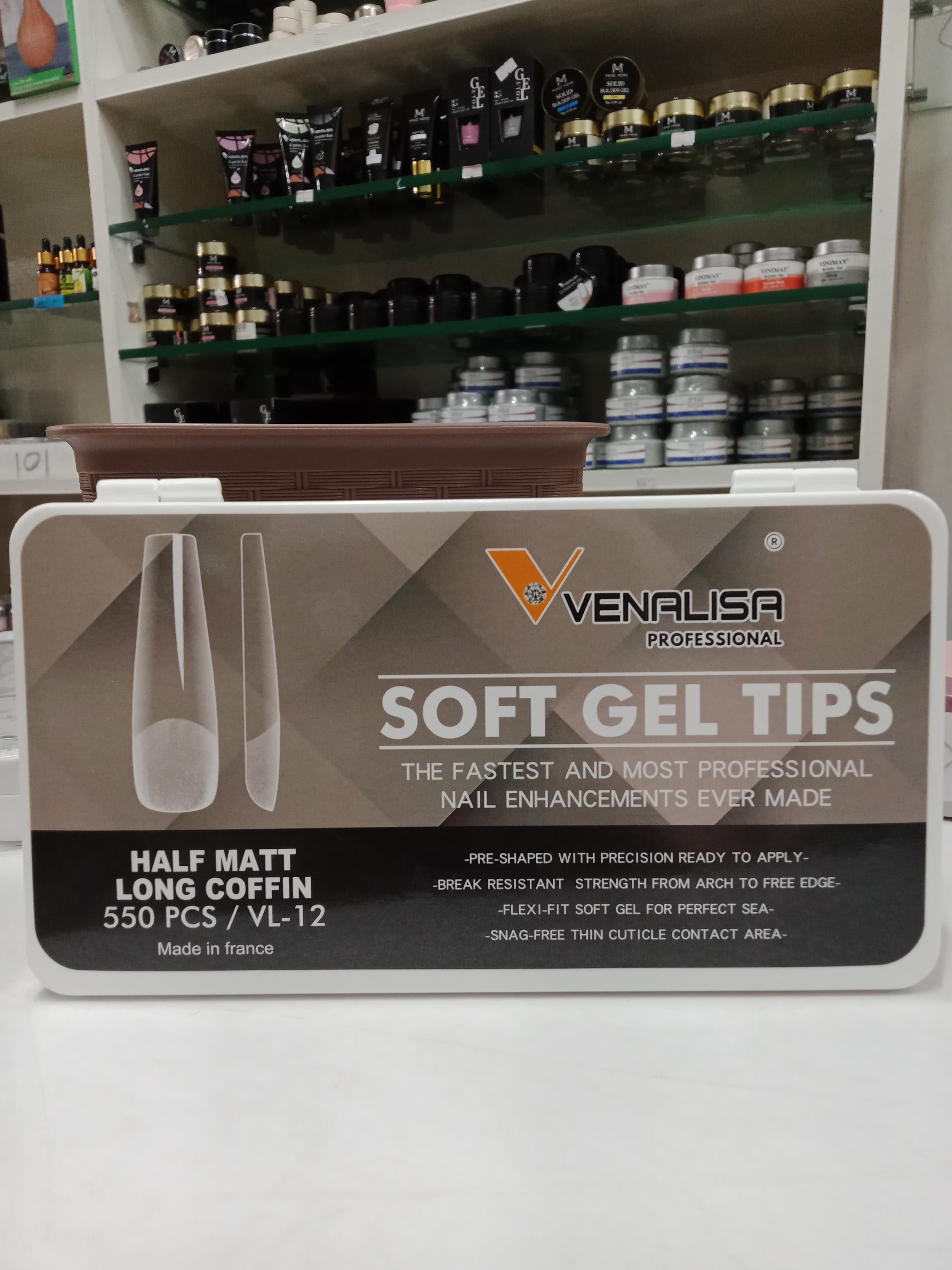 Venalisa Soft Gel Tips Half Matte Long Coffin 550pcs | VL 12