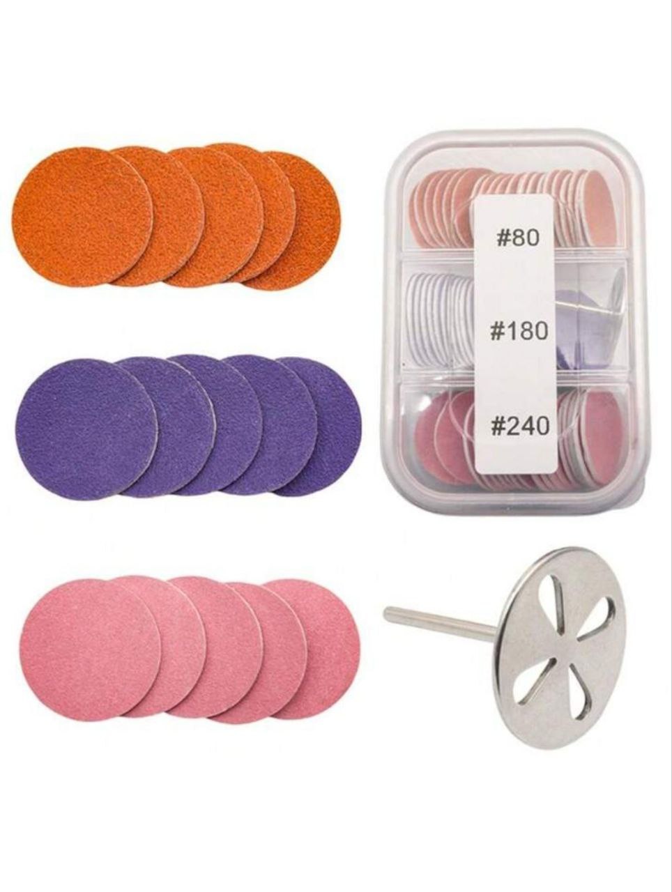 Easy Nail 60pcs Sanding Paper Discs With Metal Nail Drill Bit