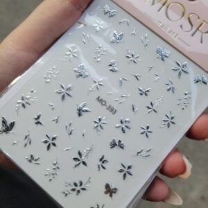 3D Silver Floral Nail Stickers - 1 Sheet | No- 9