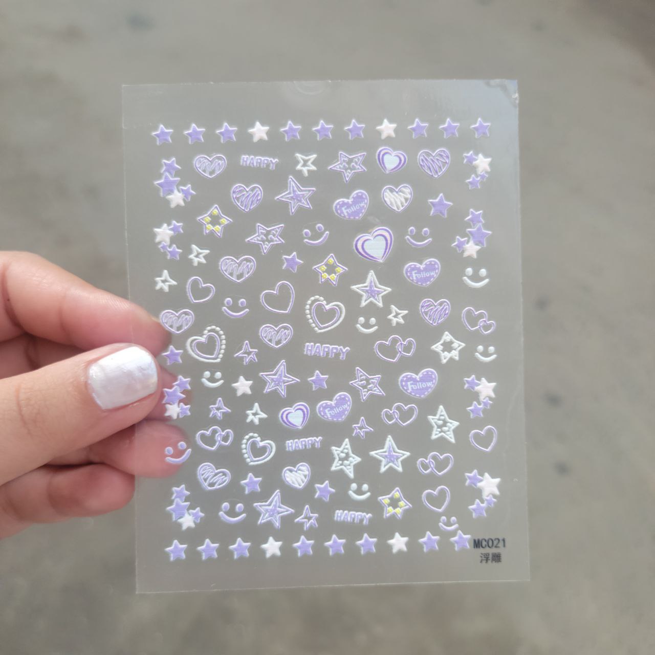 Nailfie 3D Cute Purple Star & Heart Nail Stickers – 1 Sheet | NF – 43