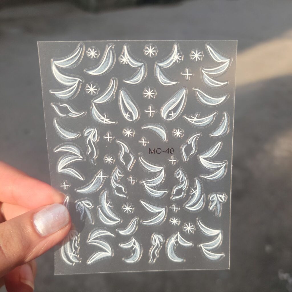 Nailfie 5D Embossed White Ribbon Nail Stickers - 1 Sheet | NF - 31