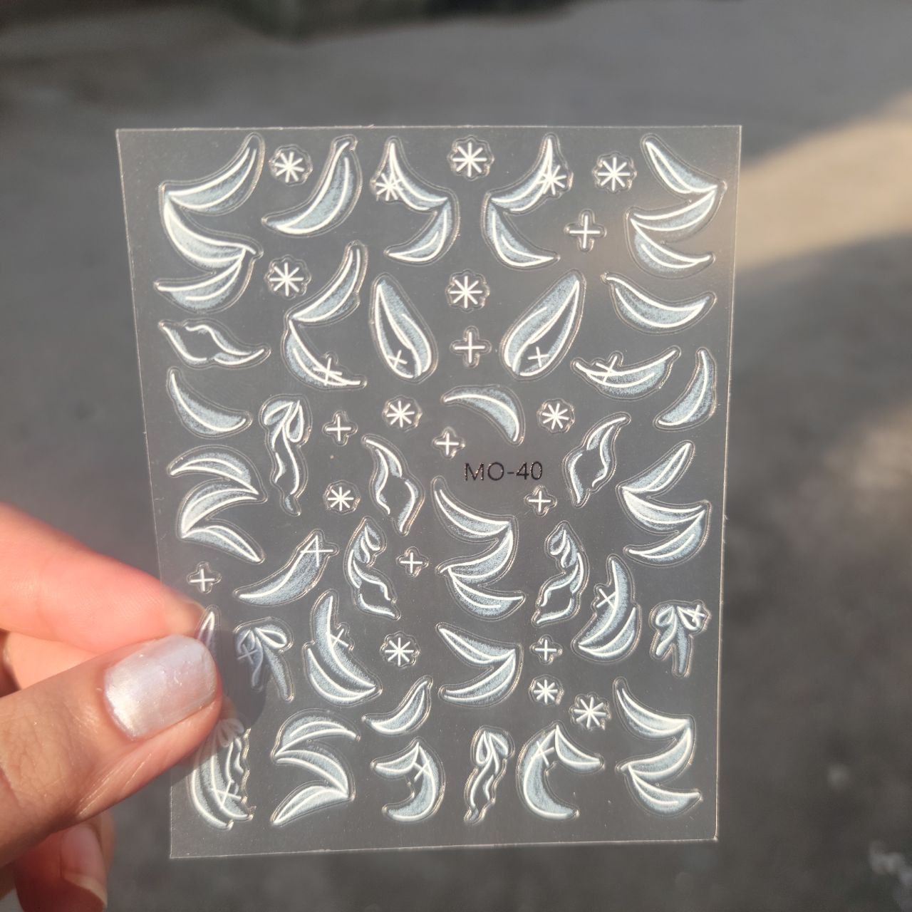 Nailfie 5D Embossed White Ribbon Nail Stickers – 1 Sheet | NF – 31