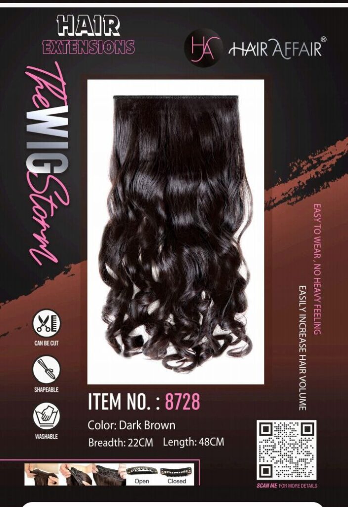 Hair Affair Curly Hair Extension Dark Brown - 8728 | 1pc