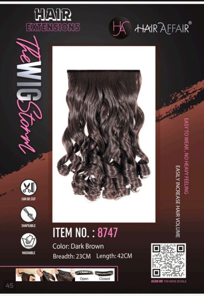 Hair Affair Dark Brown Curly Hair Extension - 8747 | 1pc