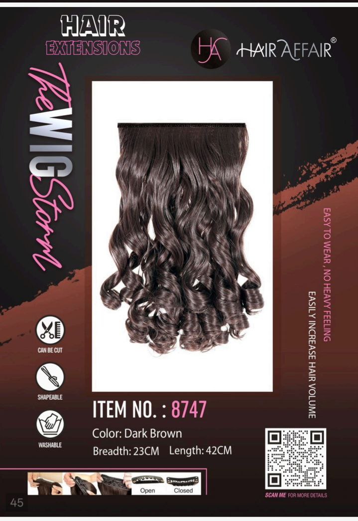 Hair Affair Dark Brown Curly Hair Extension – 8747 | 1pc