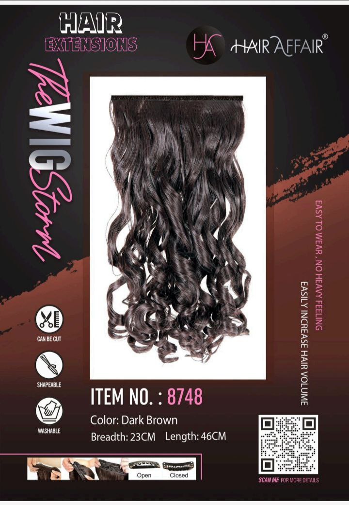 Hair Affair Dark Brown Curly Hair Extension -8748 | 1pc