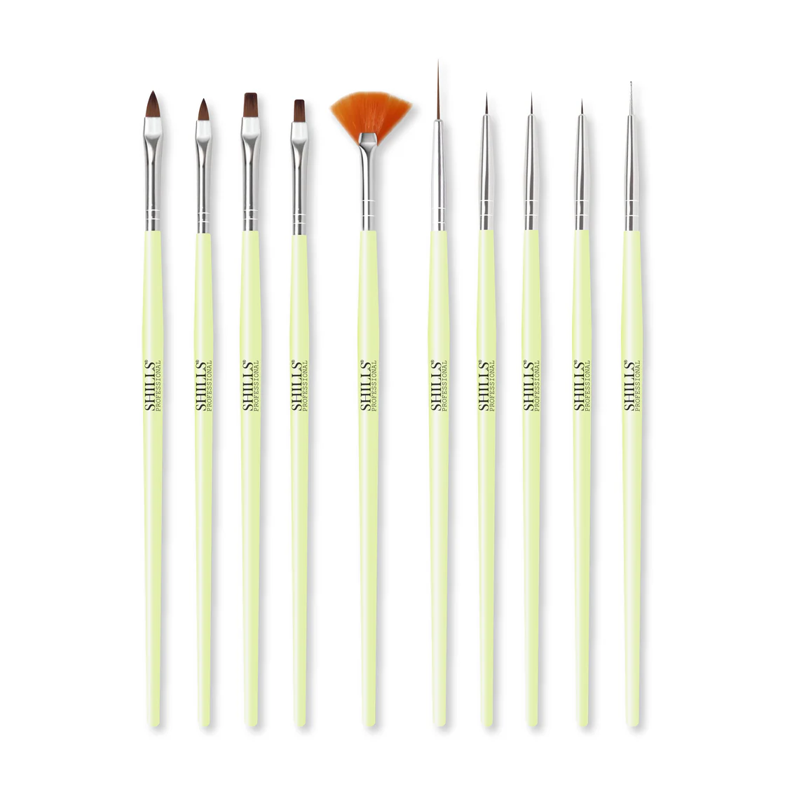 Shills Professional Green Nail Art Brush Set of 10pcs