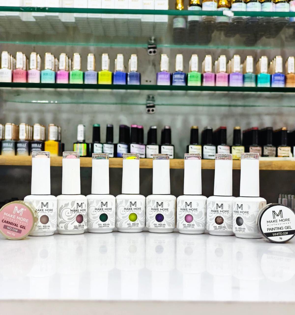 Make More 8pc Gel Polish,Carnival Gel,Painting Gel Combo With FREE Reflective Silver Spider Gel