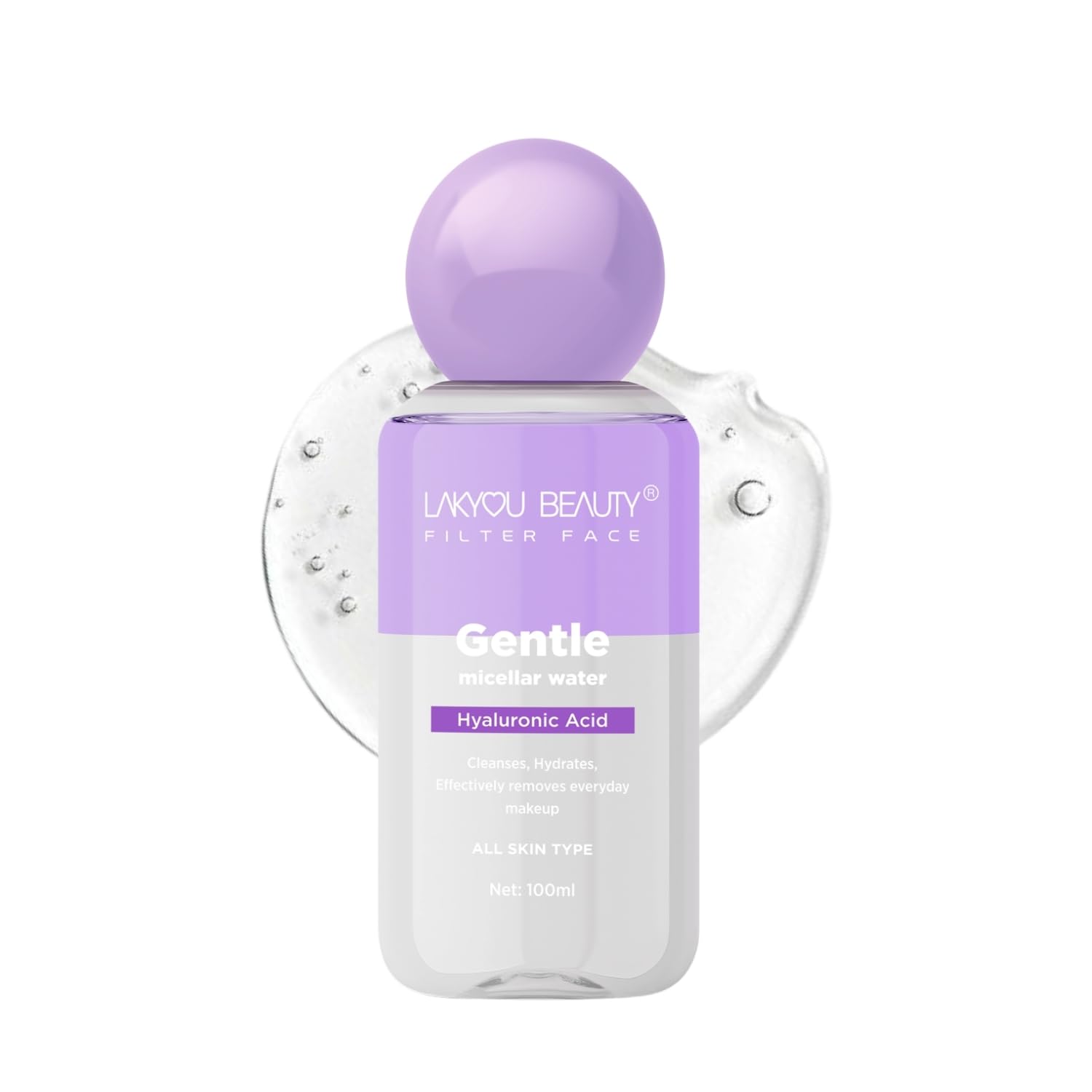 Lakyou Beauty  Filter Face Gentle Micellar Water Hyaluronic Acid Cleanses Hydrates Makeup Remover -100ml