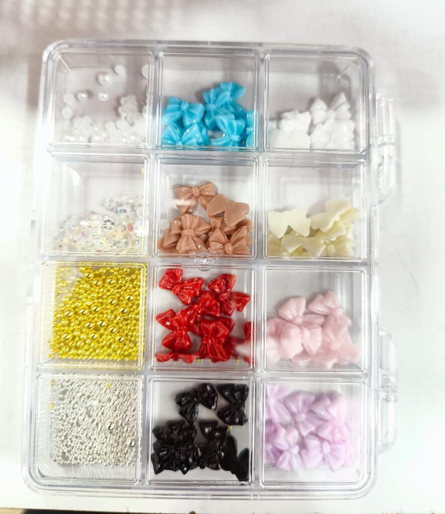 Multi Color Bow And Ball Nail Accessory