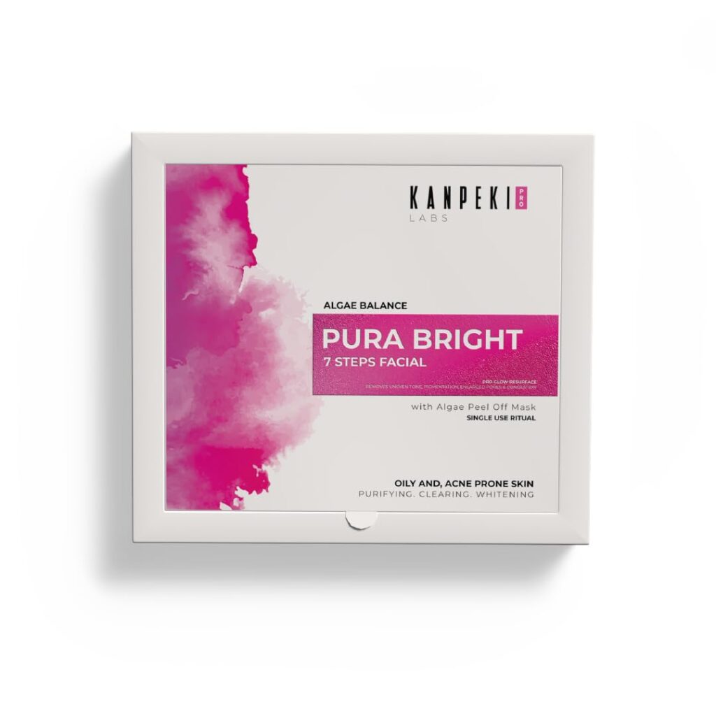 Kanpeki Pro Pura Bright 7 Steps Facial Kit For Purifying, Clearing, Whitening with Algae Peel Off Mask (120gm)
