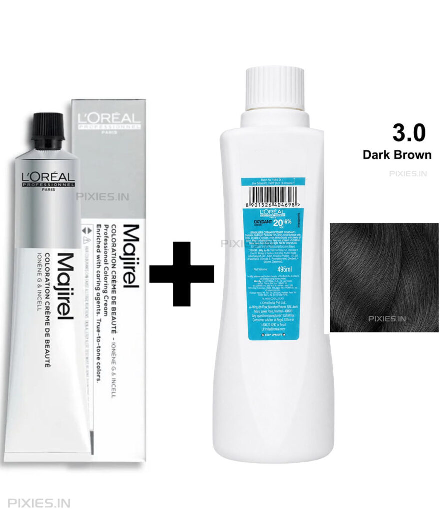 L'Oréal Professionnel L'oreal Professionnel Paris Majirel Hair Color - 3.0 (Dark Brown) (60ml) + Oxydant Creme 20 Vol. 6% Developer (495ml)