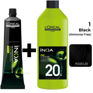 L'Oréal Professionnel Loreal Professionnel Paris Inoa Ammonia-free Permanent Hair Color - 1 (Black) (60Gm ) + Inoa Oxydant Riche 20 Volume 6% Developer (1000ml)