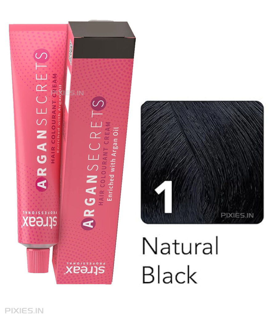 Streax Professional Argan Secrets Hair Colourant Cream - Natural Black 1 (60gm)